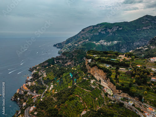 aerial photo with drone of the city of Ravello on the Amalfi Coast in the European summer Italy photo