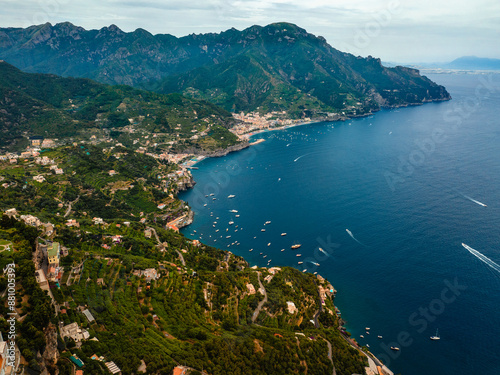 aerial photo with drone of the city of Ravello on the Amalfi Coast in the European summer Italy photo