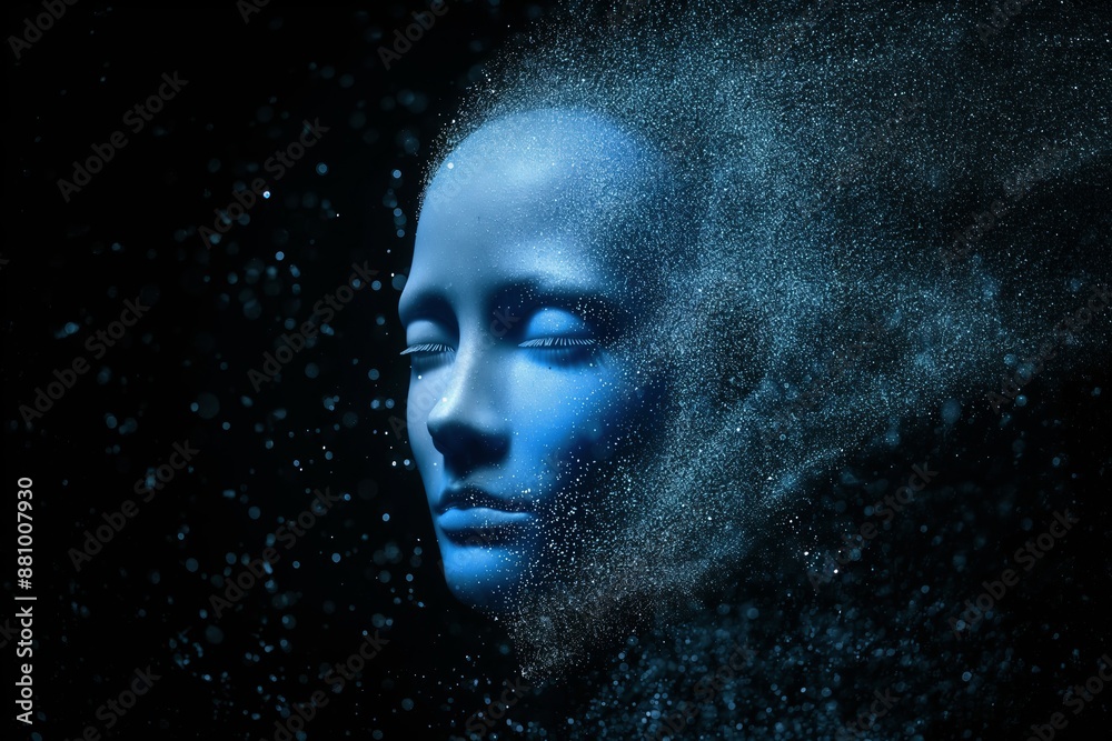 A blue face with a lot of blue and white specks A blue face with a lot of blue and white specks