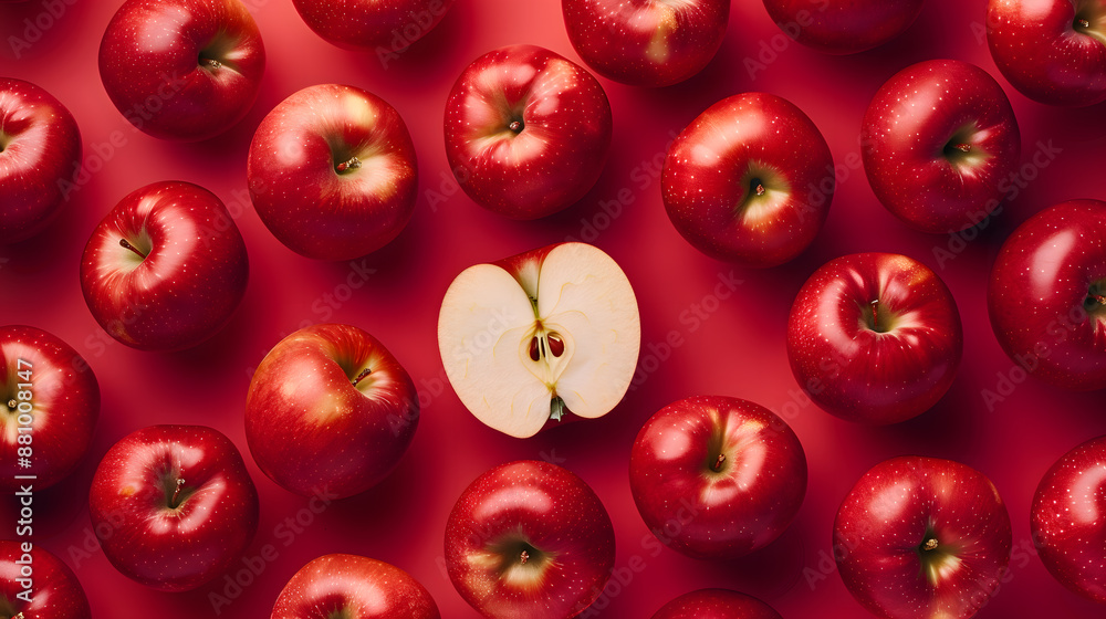 Fresh Red Apples on Red Background Fresh Red Apples on Red Background