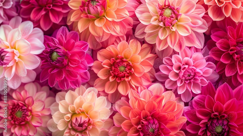 different shades of pink vibrant dahlias background, summer vibes, bold colors