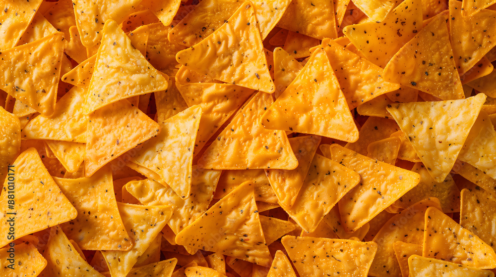 Close-Up of Crunchy Nacho Chips Close-Up of Crunchy Nacho Chips