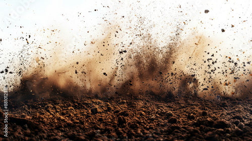 Dirt spattering from an impact on the ground, isolated 