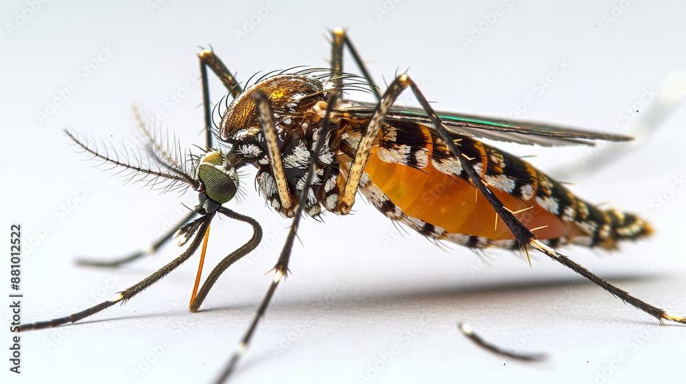Macro photography of a mosquito with a blank white background Macro photography of a mosquito with a blank white background