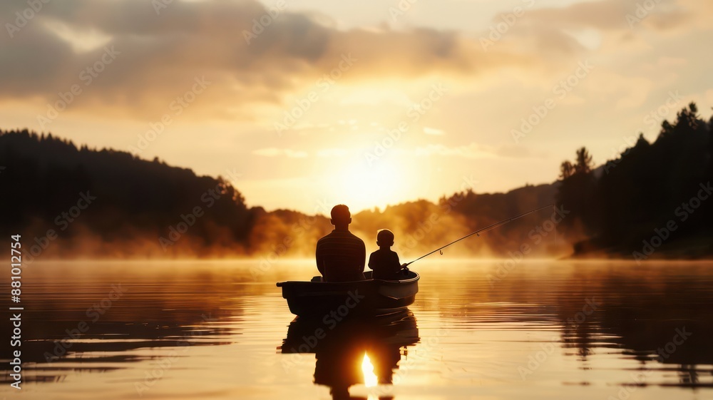 Father and son fishing at sunrise Father and son fishing at sunrise