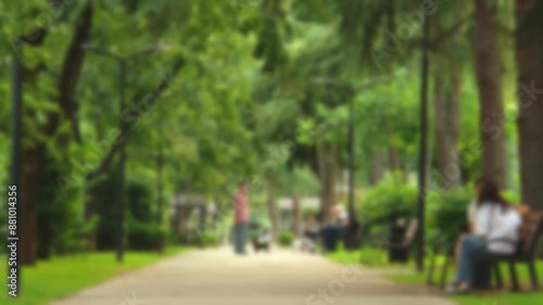 Wallpaper Mural Intentional blurry copy space banner. Pedestrians on leisure time enjoy outdoors new green summer park.City parks and caucasian people wellness well being concept Torontodigital.ca