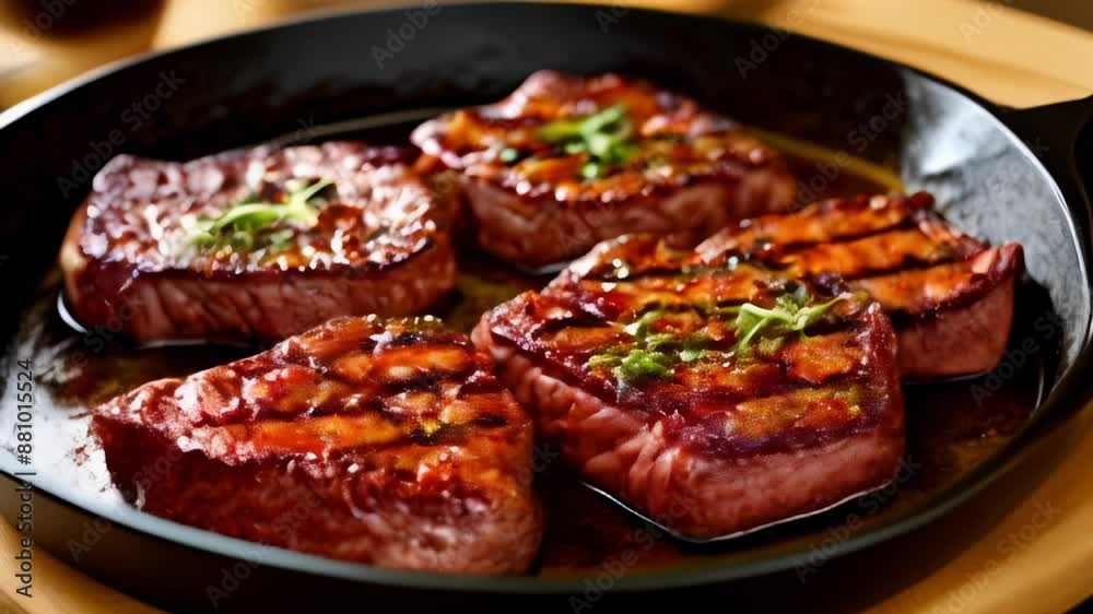 Deliciously grilled steaks ready to be savored Deliciously grilled steaks ready to be savored