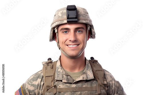 Smiling american soldier on transparent background. Smiling european soldier isolated on transparent background png cutouts. Army World. American army. Image for graphic designer. Image for flyers.