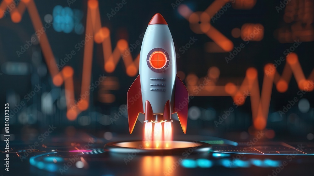 © Nattapun - Rocketship launch with futuristic economic data, Market growth, Tech-driven business © Nattapun - Rocketship launch with futuristic economic data, Market growth, Tech-driven business