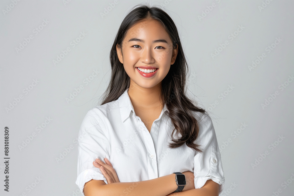 Young asian woman dressed in white isolated on white background. High quality photo Young asian woman dressed in white isolated on white background. High quality photo