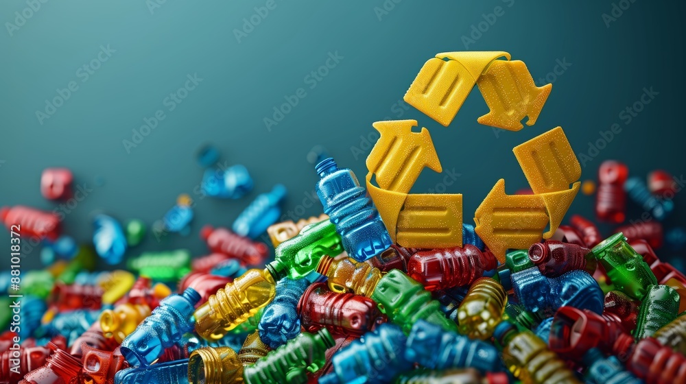 3D Recycling Symbol of Plastic Bottles on Minimalist Background 3D Recycling Symbol of Plastic Bottles on Minimalist Background