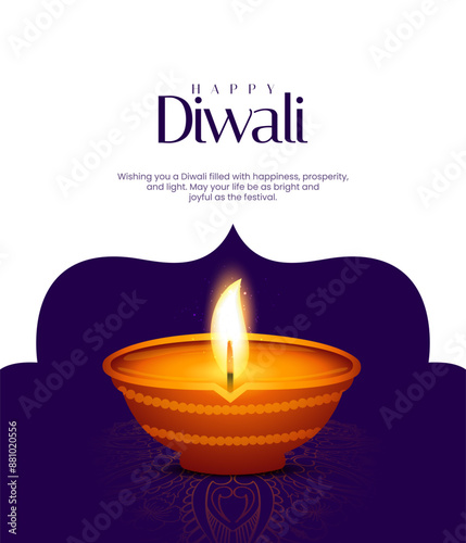 Happy Diwali Poster with Diya Lamp Vector Illustration. Indian festival of lights Design. Suitable for Greeting Card