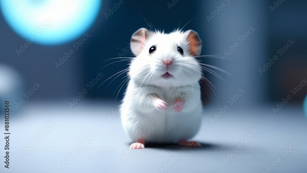 Adorable white hamster standing in veterinary clinic Adorable white hamster standing in veterinary clinic