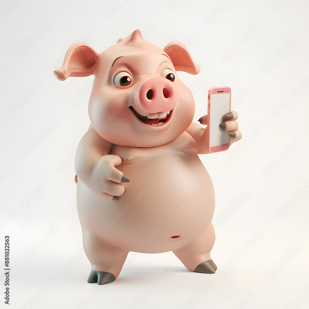 3d cartoon character pig with cell phone isolated on white background 3d cartoon character pig with cell phone isolated on white background