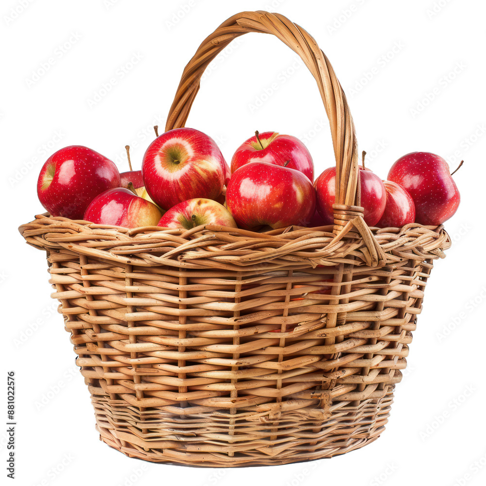 Transparent background image featuring a basket full of ripe red apples Transparent background image featuring a basket full of ripe red apples