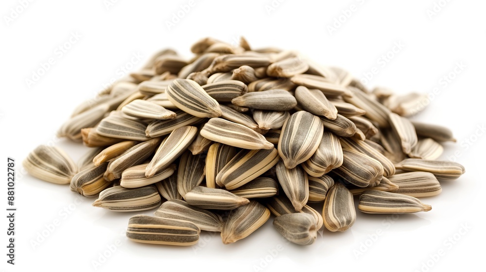 close up side view on sunflower seed pile heap on white background close up side view on sunflower seed pile heap on white background