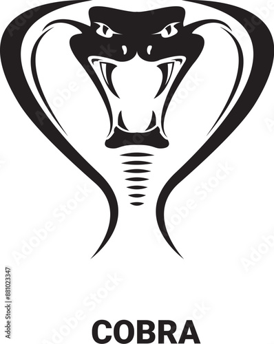 vector cobra snake with hood logo and icon design template. Danger king cobra vector icon. Viper black silhouette isolated on white. Snake simple logo