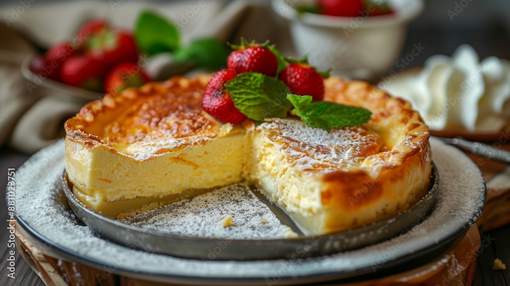 The national cuisine of Egypt. Egyptian-style fytyr (layer cake with custard).