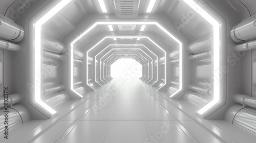 futuristic white hallway with bright lights