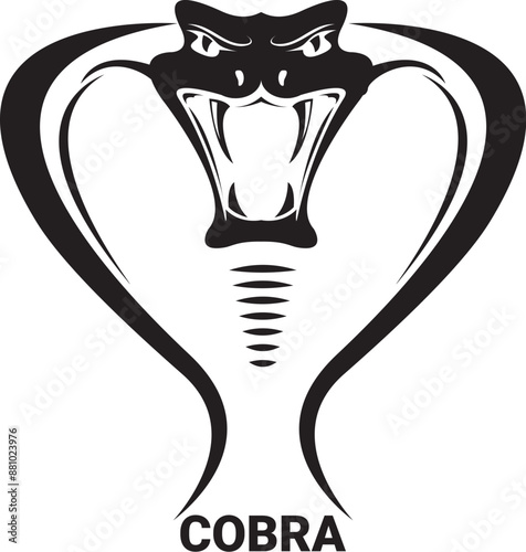 vector cobra snake with hood logo and icon design template. Danger king cobra vector icon. Viper black silhouette isolated on white. Snake simple logo