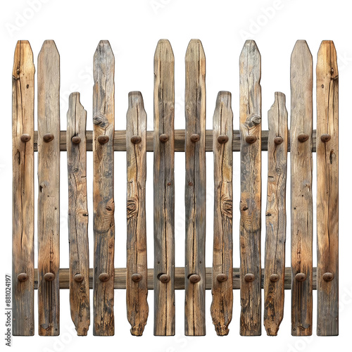 Rustic wooden picket fence isolated on transparent background, ideal for outdoor, countryside, and nature themed projects.