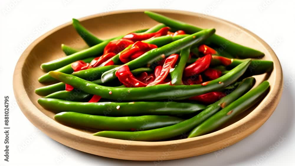  Freshly cooked green beans and red peppers ready to be savored