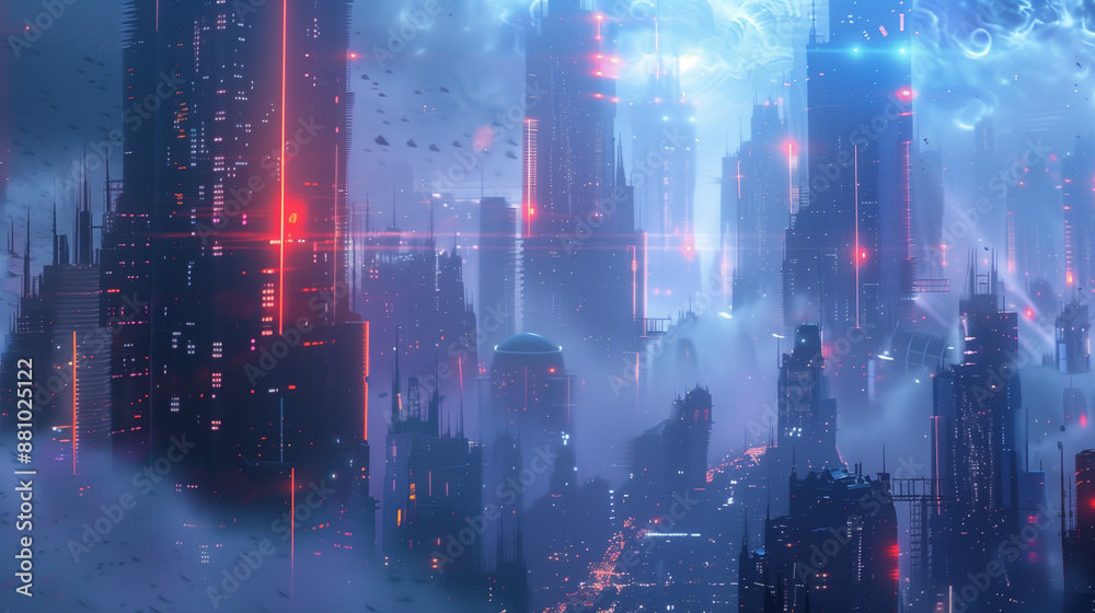 Obraz premium Futuristic Spaceport City - Dreamland Sci-Fi Wallpaper for Gaming Background