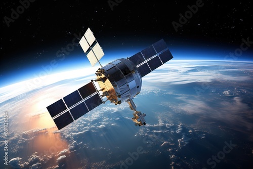 Fototapeta Naklejka Na Ścianę i Meble -  International Research Space Station in Earth's orbit. To look beyond the horizon and the knowledge of outer space is the desire in the development of humanity.