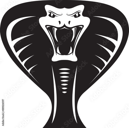 vector cobra snake with hood logo and icon design template. Danger king cobra vector icon. Viper black silhouette isolated on white. Snake simple logo