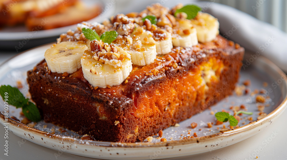 Delicious Banana Nut Bread on a plate Delicious Banana Nut Bread on a plate