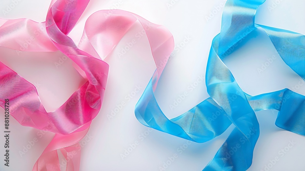 Elegant Pink and Blue Ribbons on a White Background Elegant Pink and Blue Ribbons on a White Background