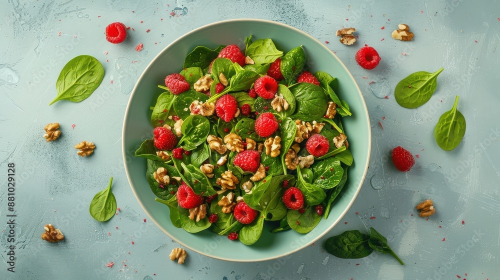Fresh Spinach and Berry Salad with Crunchy Walnuts and Sweet Raspberry Vinaigrette Minimalist Design Fresh Spinach and Berry Salad with Crunchy Walnuts and Sweet Raspberry Vinaigrette Minimalist Design