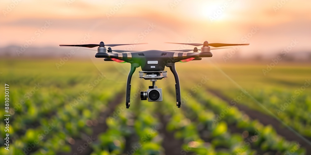 The Future of Agriculture Drones Tending to Crops in the Fields. Concept Agriculture Technology, Drones in Farming, Crop Monitoring, Precision Agriculture, Future Innovations The Future of Agriculture Drones Tending to Crops in the Fields. Concept Agriculture Technology, Drones in Farming, Crop Monitoring, Precision Agriculture, Future Innovations
