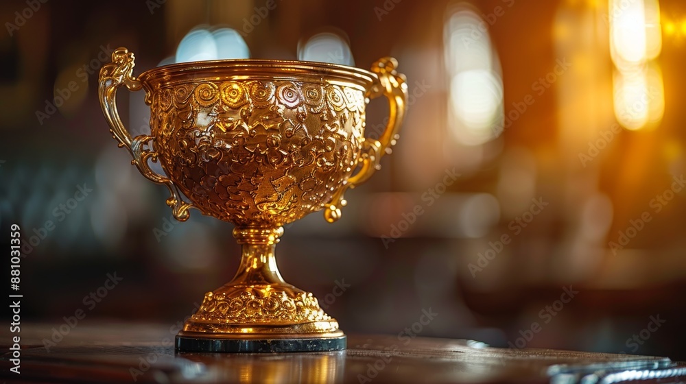 Sport and cup award theme. Golden trophy background for champion. Success and achievement concept. Sport and cup award theme. Golden trophy background for champion. Success and achievement concept.