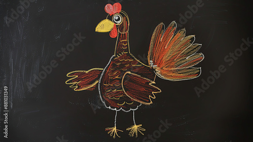 Thanksgiving Turkey drawn in  chalk  by a child on calk board photo