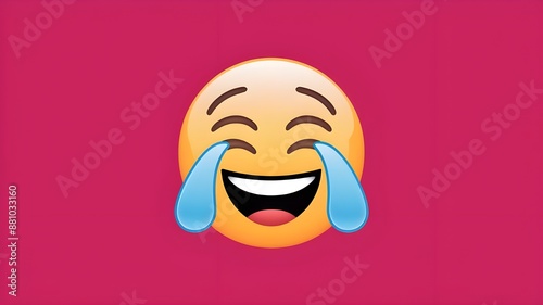 A close-up of a vibrant laughing emoji with tears of joy on a Pink background.