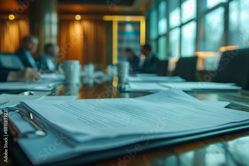 Wallpaper Mural Business Meeting with Documents on Conference Table Torontodigital.ca