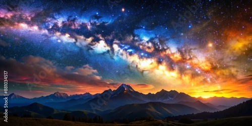 Milky Way Over Majestic Mountain Range, Night Sky, Galaxy, Stars, Landscape, Nature © NorthStar Creations