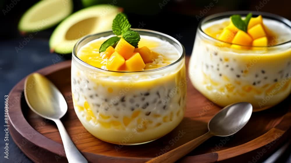 Deliciously refreshing mango dessert ready to be savored Deliciously refreshing mango dessert ready to be savored