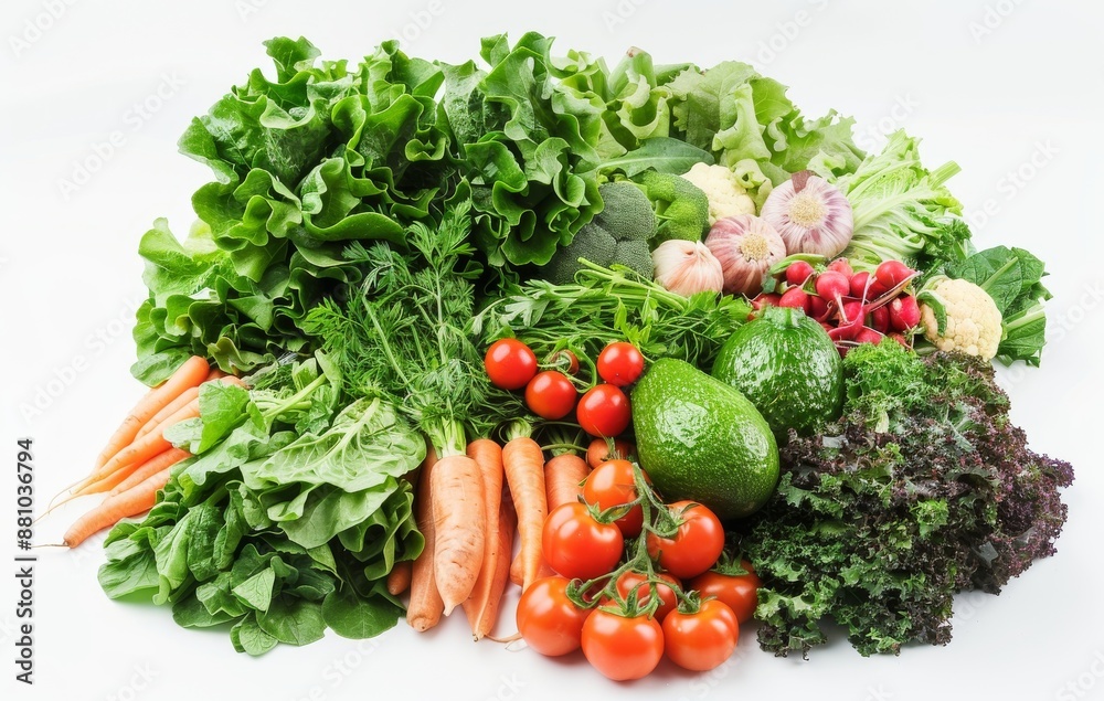 variety of fresh vegetables, including carrots and tomatoes, arranged neatly on white background variety of fresh vegetables, including carrots and tomatoes, arranged neatly on white background