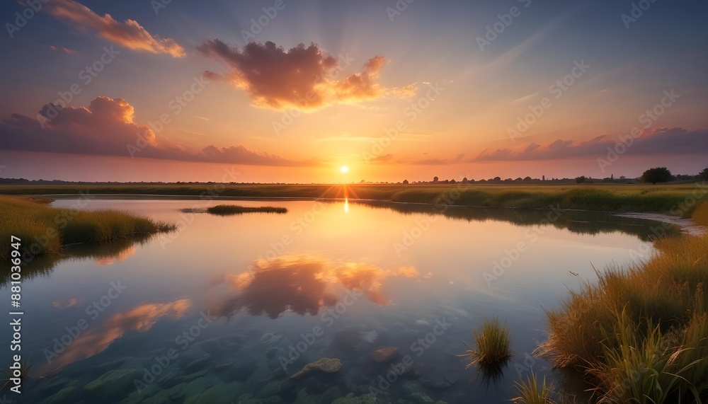 Fototapeta premium Sunset view over beautiful water, beautiful landscape