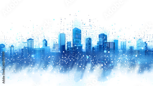 Technology city with skyscrapers flat abstract blue illustration isolated on white background