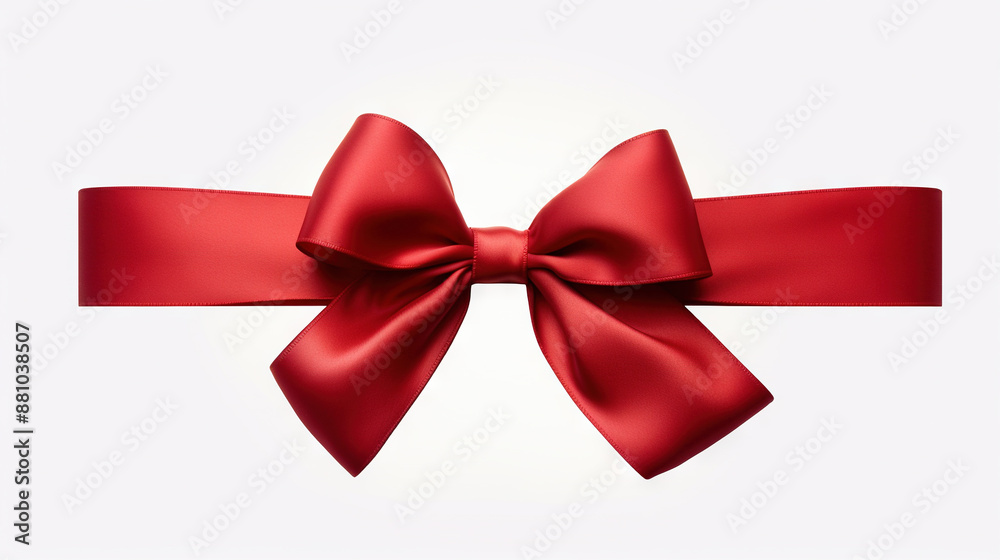 Red bow with ribbon isolated on white.