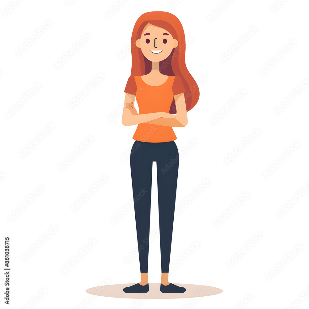 Cartoon woman smiling, full body standing, isolated on white background. Flat design, Solid color. Cartoon woman smiling, full body standing, isolated on white background. Flat design, Solid color.