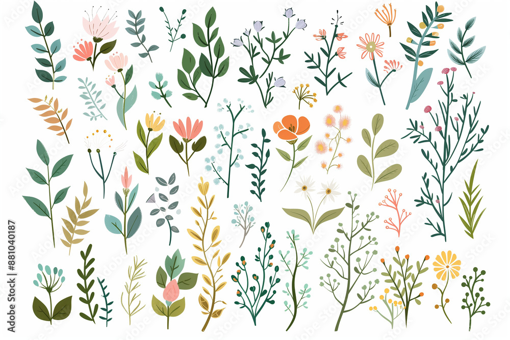 custom made wallpaper toronto digitalCollection of floral and botanical elements. Vector.
