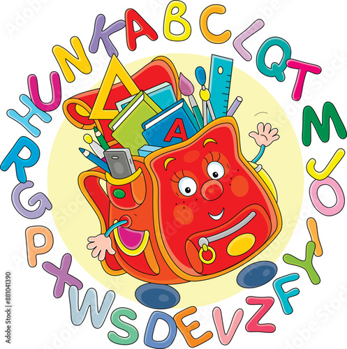 Funny cartoony schoolbag fr...