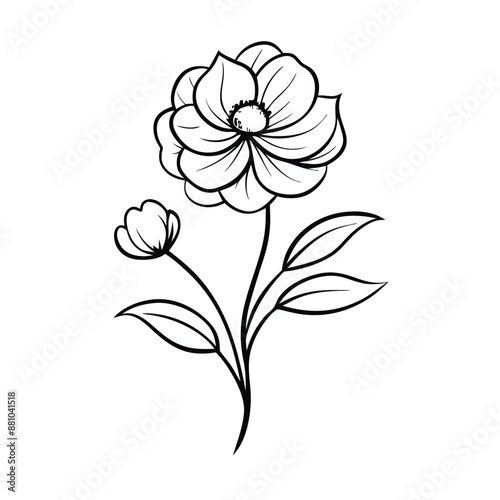 hand drawn flat design simple flower outline isolated on a white background,
