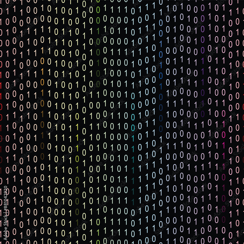 Seamless Vector Pattern Hi tech futuristic Color Decimal Computer Code, Rainbow Matrix Background