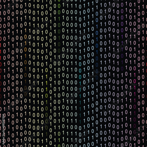 Seamless Vector Pattern Hi tech futuristic Color Decimal Computer Code, Rainbow Matrix Background
