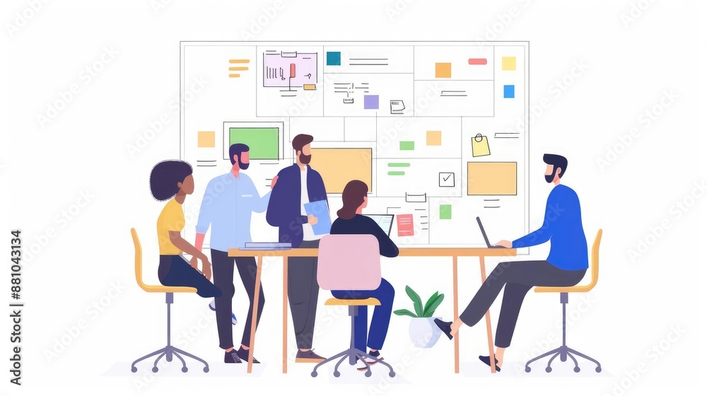 Diverse team using smart tools for collaborative project planning.